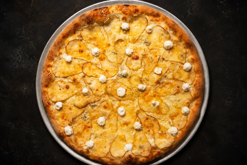 New York-style pizza with thin crust and melted cheese